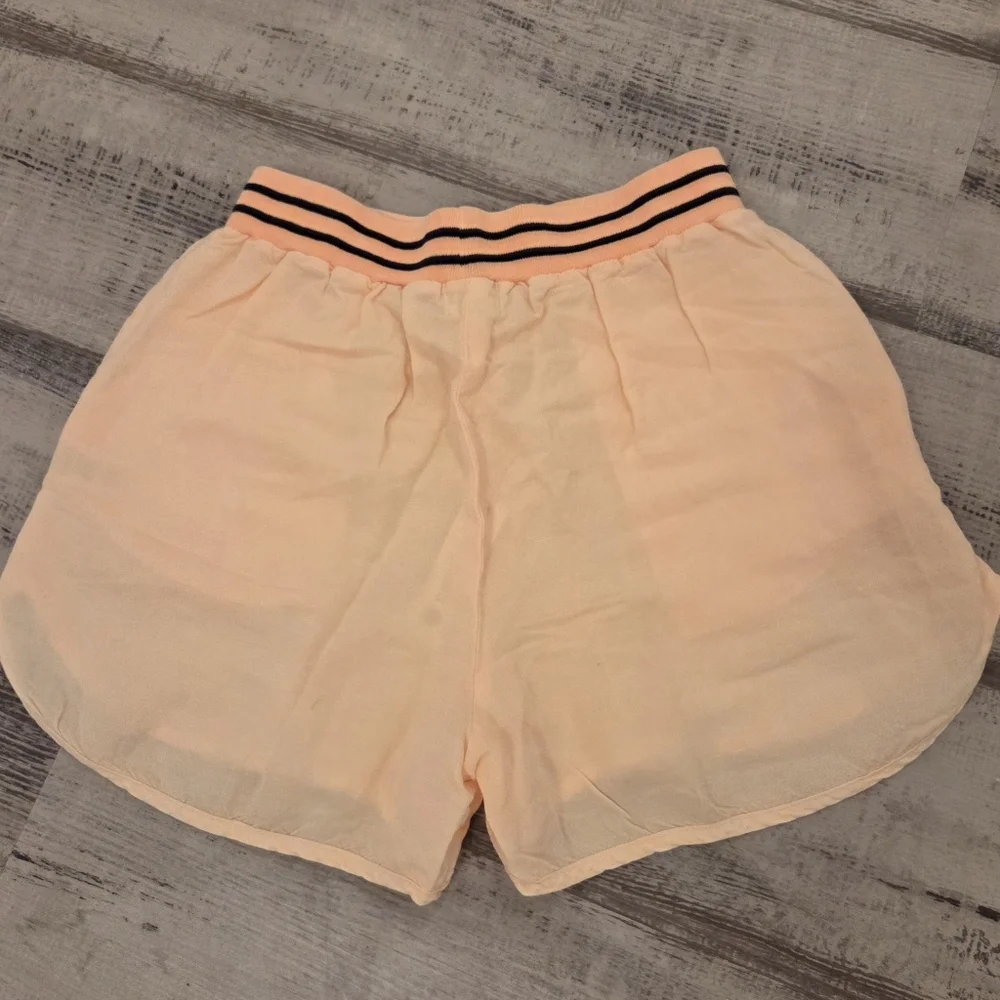 Sundry By Anthropology Soft Peach Linen Shorts W/ Black Striped Waist & Pockets